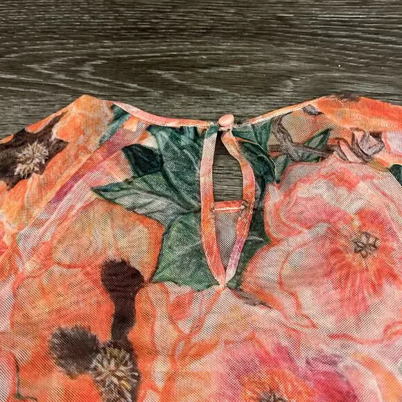 Ala Von Auersperg Mesh Top Taj‎ Floral Print Sheer Long Sleeve Tie Waist Pink M - Picture 13 of 16